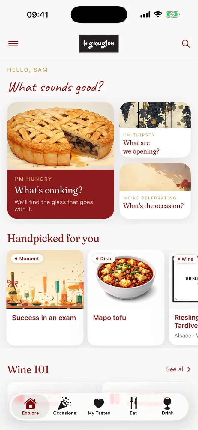 The Le GlouGlou home screen