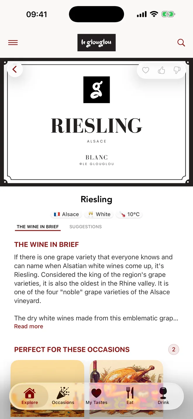 The Riesling appellation page in Le GlouGlou