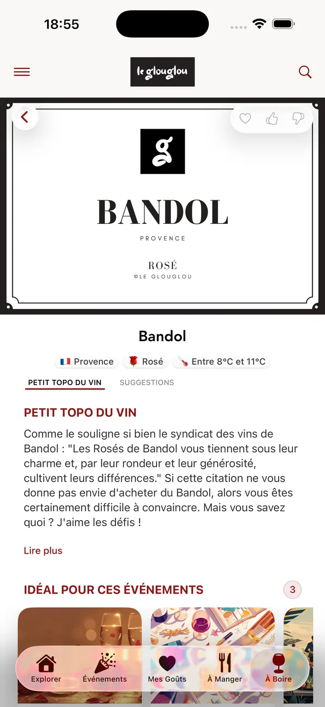 La fiche de l'appellation Bandol dans Le GlouGlou